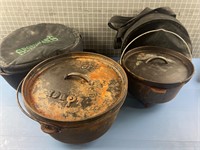2X CAST IRON CAMPING POTS W/ CASES