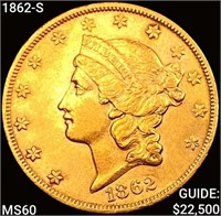 1862-S $20 Gold Double Eagle UNCIRCULATED