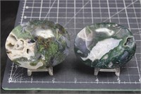 2, High Quality Large Moss Agate Palm Stones, 10oz