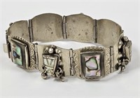 Vintage Sterling Silver & Abalone Aztec Bracelet
