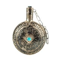 Native American Silver & Turquoise Tobacco Flask