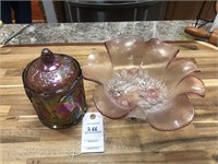 2  pink glass items