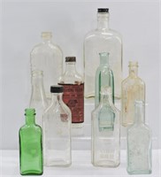 10 Pc Vintage Assorted Large Glass Bottles