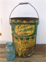 Old 5 gallon mortar bucket-yellow/green stripes