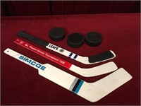 3 Mini Hockey Sticks & 3 Pucks