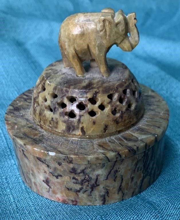 Carved SoapStone Elephant trinket box jewelry