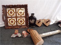 Wood Tray With Tile Inlaid,Cigarette,Match Holder