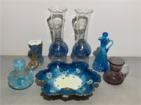 Blue Cruet, Vases, Bowl, Boot etc