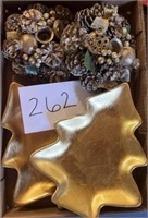 (2) gold tree Christmas Platters & more