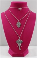 3pc Elephant & Hand Pendant Necklaces