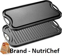 NutriChef Cast Iron Griddle Reversible- Flat & Gri