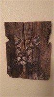 Hand painted Mountain Lion on wood Plank