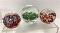 (3) Art glass floral paper weights