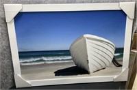 New, Fishing Boat On The Beach, Framed in White