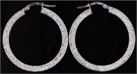 14K WHITE GOLD SPARKLY LADIES HOOP EARRINGS