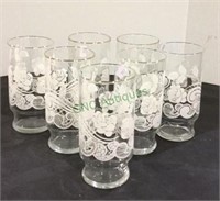 Set of seven vintage beverage glasses measuring