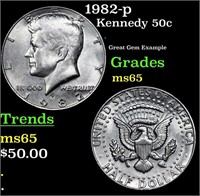 1982-p Kennedy Half Dollar 50c Grades GEM Unc