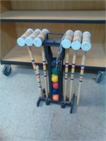 Croquet game set. Missing one handle.