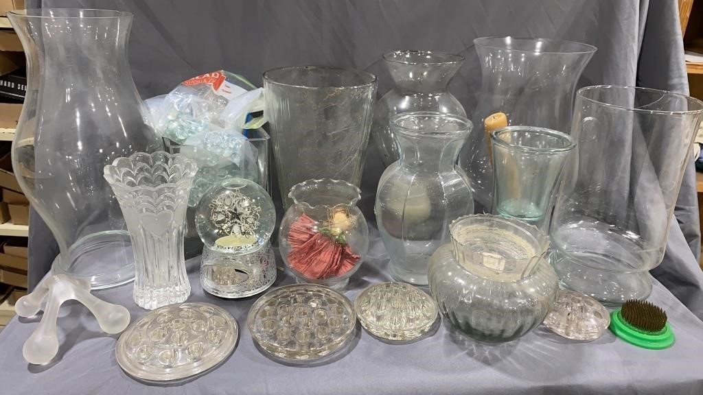 Clear Glass Vases, Flower Frogs & Glass Giblets