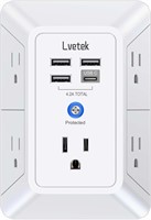 5-Outlet Surge Protector Wall Charger with 4 USB P