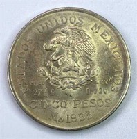 1953 Mexico Silver 5 Pesos, AU-UNC w/ Luster
