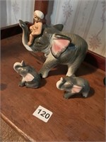 PORCELAIN FIGURE OF MAN RIDING ELEPHANT AND 2