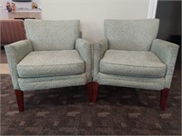 Pair of mint green, paisley chairs