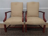Pair of wooden and fabric chairs