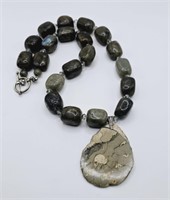 Labradorite Bead Fossil Necklace