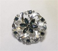 Vintage Silver Tone Brooch with Blue Glass Stones