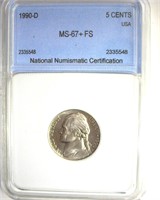 1990-D Nickel MS67+ FS LISTS $2850 IN 67 FS
