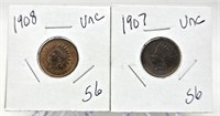 1907, ’08 Cents Unc.