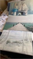 3 large canvas prints of beach, boats, ocean