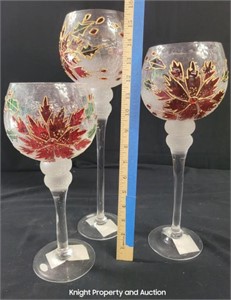 3 Poinsettia Wine Glass Style Candle Holder