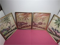 4 VTG 1960's Asian Art Prints Framed Artist
