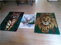 deer, lion, tiger, latch rugs
