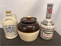 2 crocks, 1 handmade porcelain vase