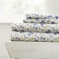 Home Coll 4-PC Blue Floral Cal King Sheets