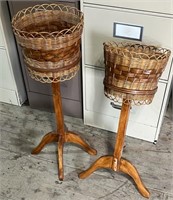2 Wooden and Wicker plant stands. One requires