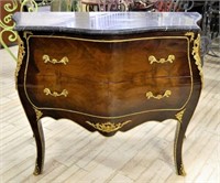 Marble Top Ormolu Trimmed Bombe Commode.