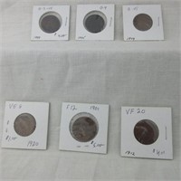 6 Canada 1 Cent Coins: 1888, 1895, 1901, 1909,