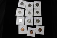 Box of Pennies, Nickels, Dimes, Quarters, & Tokens