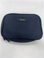 Prada Satin Zipper Cosmetic Toiletry Bag Navy Blue