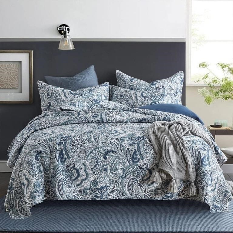 Blue Paisley Cotton Bedspread