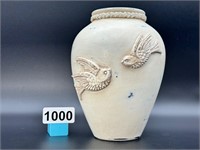 Hollyhock Hayloft bird adorned vase
