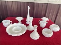 Fenton huge lot of white hobnail 10 pieces