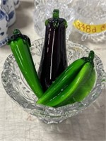 Crystal dish and glass veggies