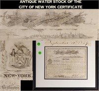 Antique Water Stock of the City of New York Certif