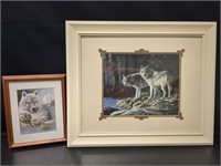 2 Wolf framed photos, 24"w x 20" h, 9"w x 11"h