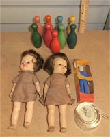 2- Effenbee 1965 Brownie dolls, 9 wood pins,